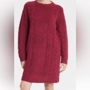 Universal Thread Cable Knit Mini Sweater Dress Burgundy Size XS